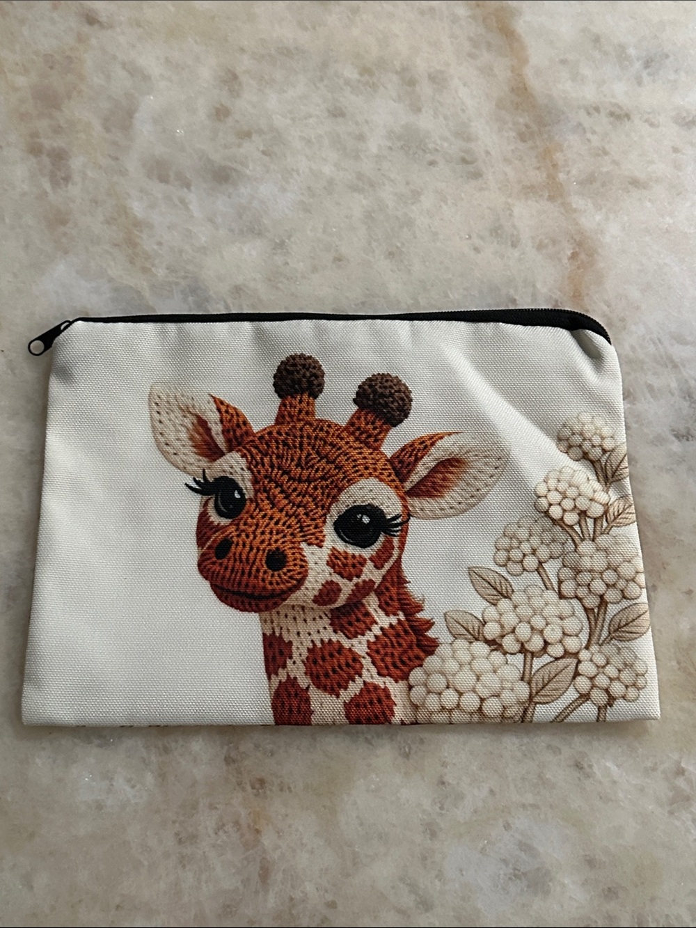 Cream Giraffe Print Kids Pouch - Cute Zipper Accessory